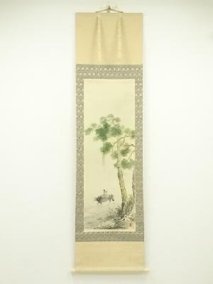 英二筆　牧童　肉筆絹本掛軸（保護箱）